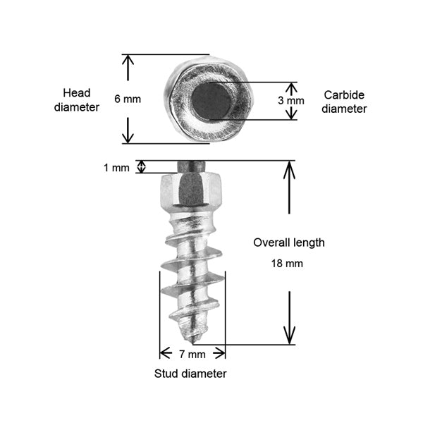 TIRE STUDS 18MM BOX OF 100