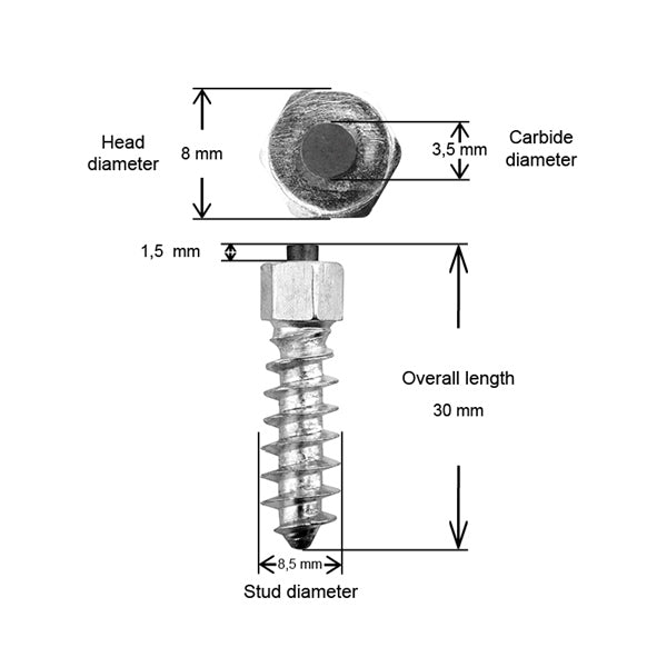 TIRE STUDS 30MM BOX OF 200