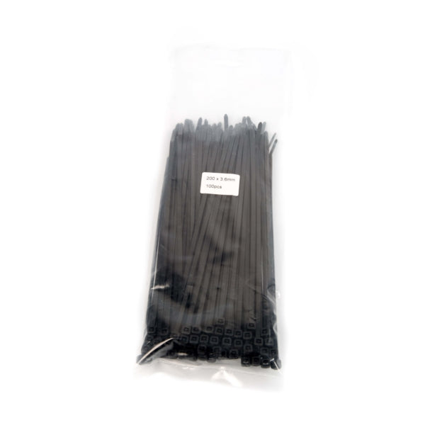 CABLE TIES 3.6X200MM BK QTY100 OXFORD