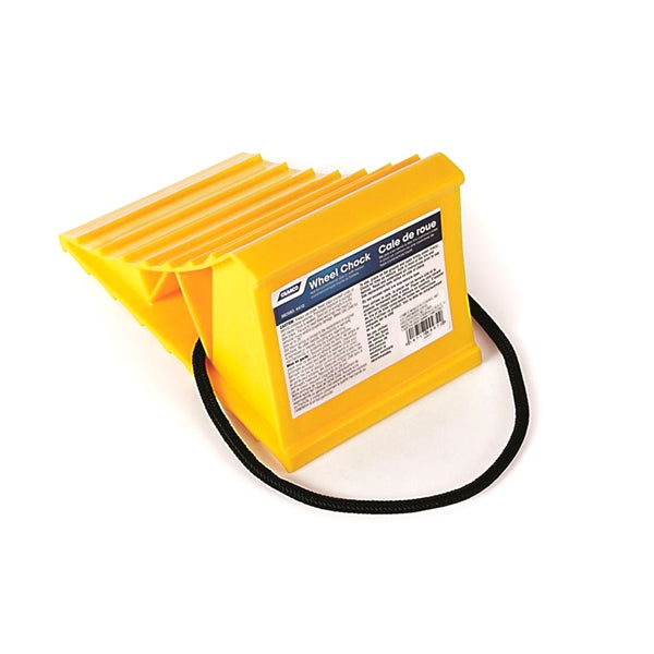 WHEEL CHOCK W/ROPE YELLOW CAMCO
