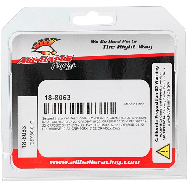 18-8063 BRAKE PAD ALL BALLS