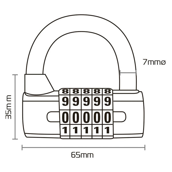 PADLOCK 5 DIGIT COMBINATION BK OXFORD