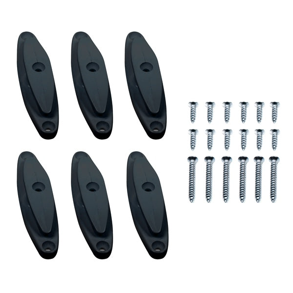 BLK FENDER CLEAT (6/PK) C/W 3 SS SCREWS