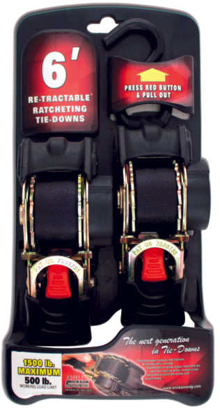 1"X6  1500LB 2PK  RATCHET T DOWNS BLACK