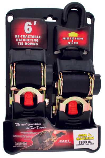 2"X6  4000LB 2PK  RATCHET T DOWNS BLACK