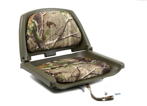 PLASTIC FOLD DOWN SEAT W/CAMO CUSHION
