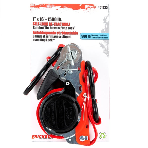 RATCHET STRAP RETRAC 1" X 16   1500LB