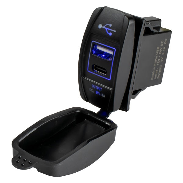 ROCKER DUAL USB C/ USB A SEADOG