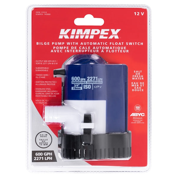 BILGE PUMP 600 GPH AUTO KIMPEX