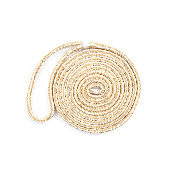 DOCK LINE 1/2"X15 DOUB BRAID NYL WH/GOL