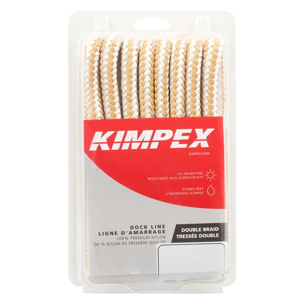 DOCK LINE 1/2"X15 DOUB BRAID NYL WH/GOL